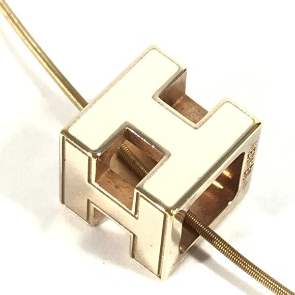 HERMES Accessories Cardue Ash H-cube H logo Necklace Metal White/Gold - Picture 6 of 9